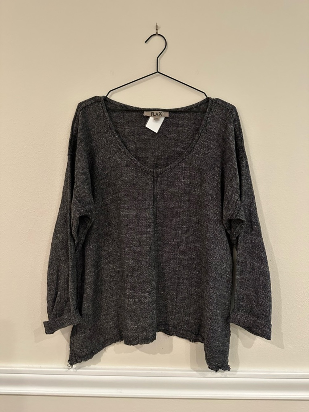 FLAX 100% Linen Oversized Boxy Top Raw Hem Lagenlook Artsy Size M
